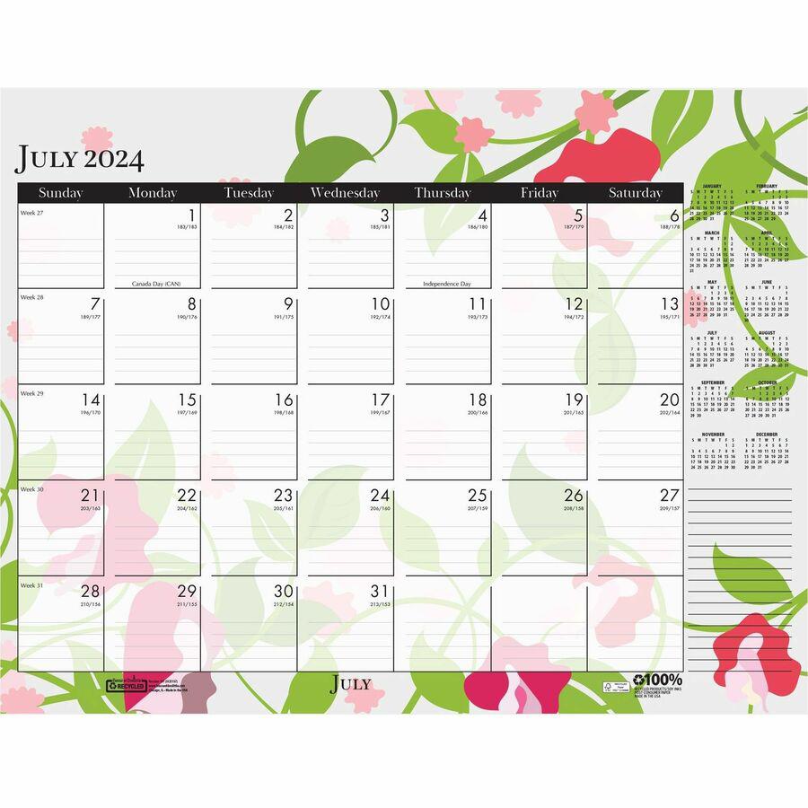 House of Doolittle Wild Flower Monthly Desk Pad - Julian Dates - Monthly - 12 Month - January - December - 1 Month Single Page Layout - Leatherette - Desk Pad - Multi, Black - Leatherette, Chipboard -. Picture 8