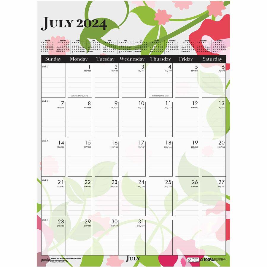 House of Doolittle Wild Flower Monthly Wall Calendar - Large Size - Julian Dates - Monthly - 12 Month - January - December - 1 Month Single Page Layout - Wire Bound - Chipboard - 16.5" Height x 12" Wi. Picture 10
