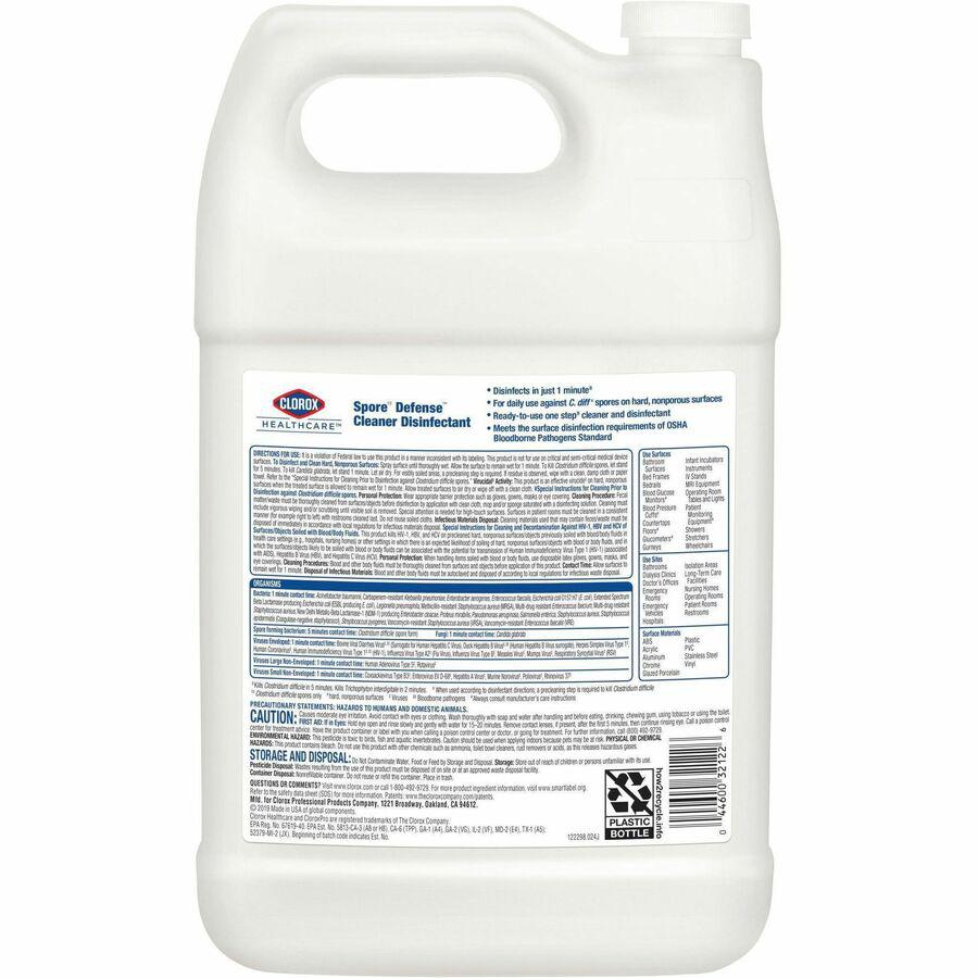 Clorox Spore Defense Disinfectant Cleaner - Ready-To-Use Liquid - 128 fl oz (4 quart) - Bottle - 1 Each - White. Picture 2