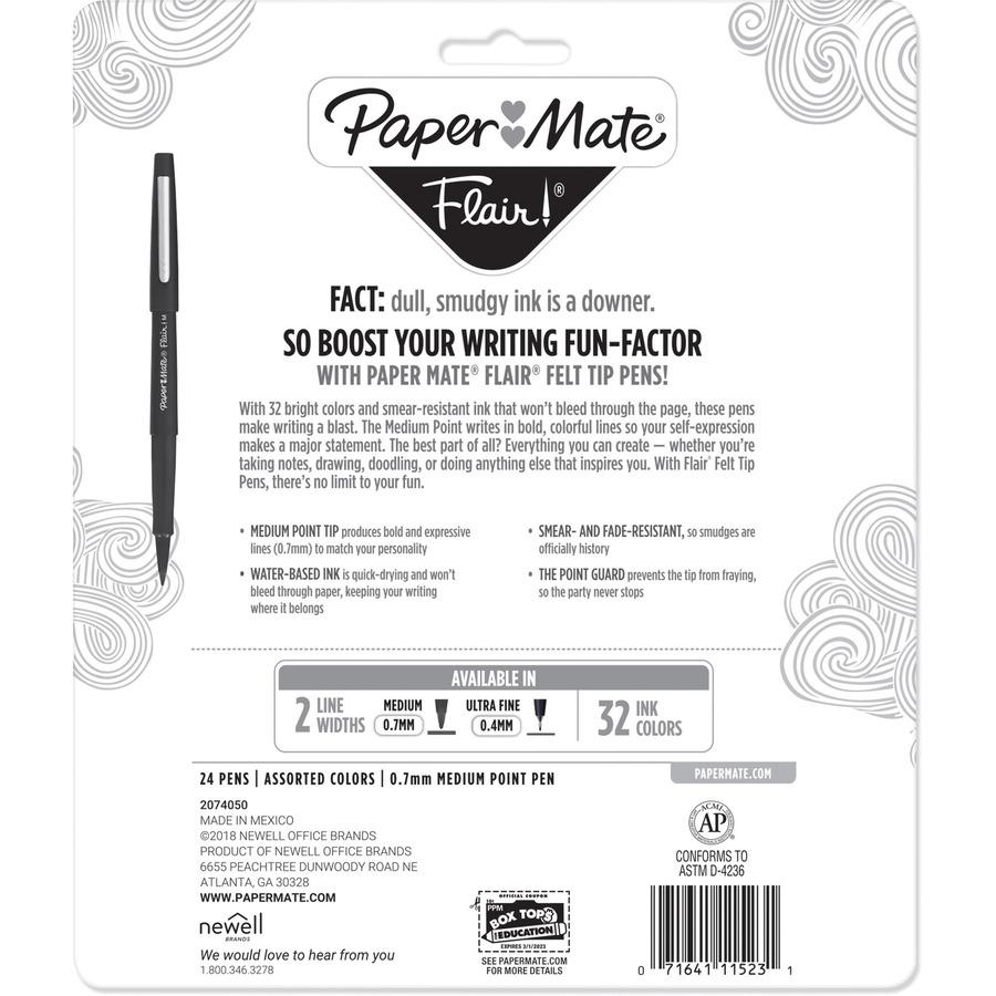 Paper Mate Flair Porous Point Pen - Medium Pen Point - 0.7 mm Pen Point Size - Bullet Pen Point Style - Black, Blue, Cranberry, Green, Guava, Lime, Magenta, Mocha, Navy, Orchid, Papaya, ... - Assorted. Picture 3