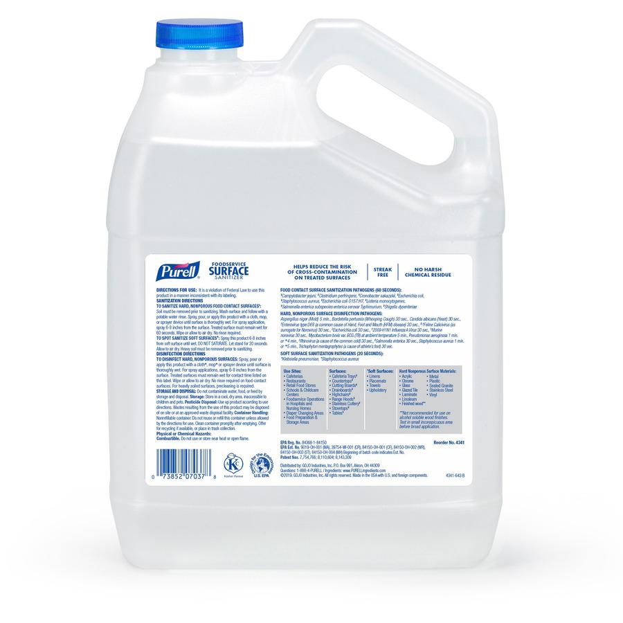 PURELL&reg; Foodservice Surface Sanitizer Gallon Refill - Ready-To-Use Liquid - 128 fl oz (4 quart) - Bottle - 1 Each - Clear. Picture 4