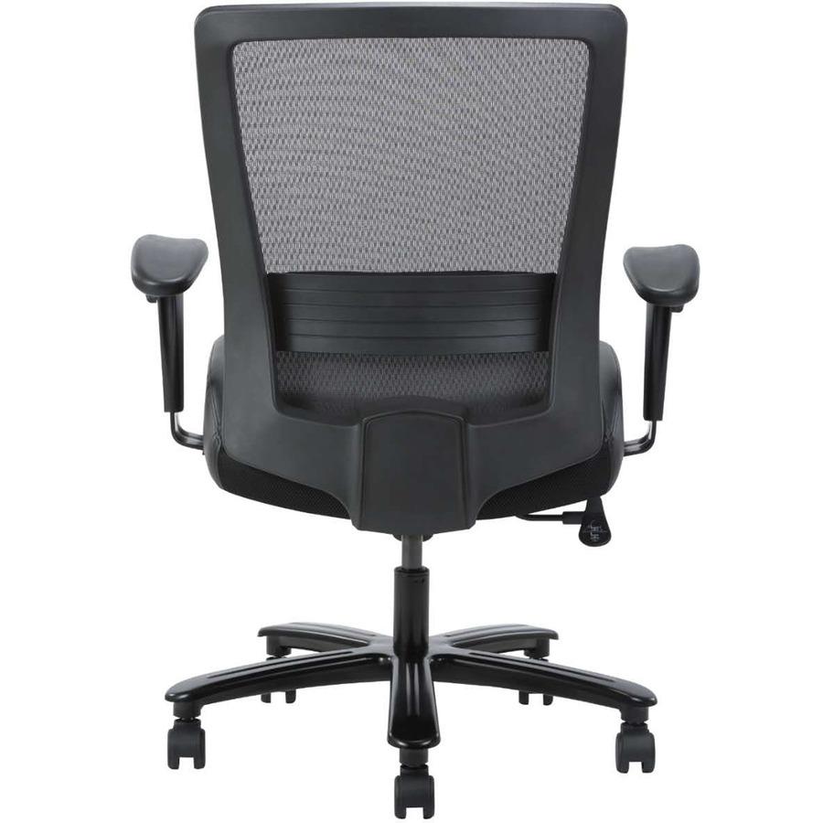 Lorell Heavy-duty Mesh Back Task Chair - Black Leather, Polyurethane Seat - Black - Armrest - 1 Each. Picture 8