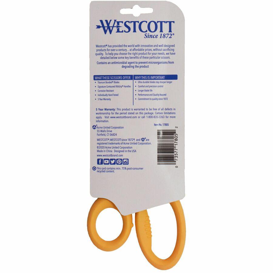 Westcott 8" Titanium Bonded Antimicrobial Scissors - Left/Right - Titanium - Straight Tip - Gray/Yellow - 1 Each. Picture 4