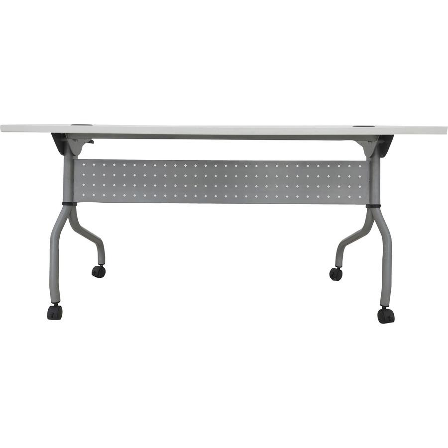 Lorell Flip Top Training Table - White Top - Silver Base - 4 Legs - 23.60" Table Top Length x 60" Table Top Width - 29.50" HeightAssembly Required - Melamine Top Material - 1 Each. Picture 7