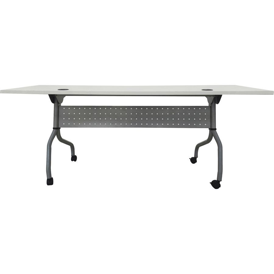 Lorell Flip Top Training Table - White Top - Silver Base - 4 Legs - 23.60" Table Top Length x 72" Table Top Width - 29.50" HeightAssembly Required - Melamine Top Material - 1 Each. Picture 7