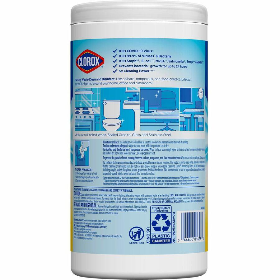 Clorox Disinfecting Cleaning Wipes Value Pack - Bleach-free - Ready-To-Use - Crisp Lemon Scent - 75 / Can - 6 / Carton - Anti-bacterial - White. Picture 8