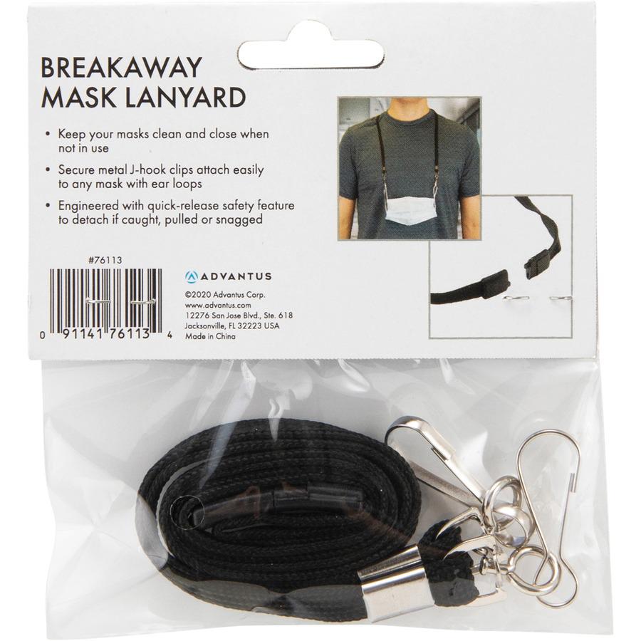 Advantus Face Mask Lanyard - 10 / Pack - 30" Length - Black. Picture 9