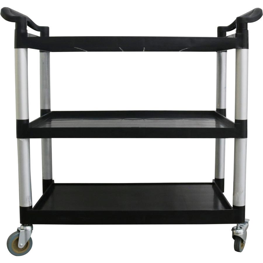 Lorell X-tra Utility Cart - 3 Shelf - Dual Handle - 300 lb Capacity - 4 Casters - 4" Caster Size - Plastic - x 42" Width x 20" Depth x 38" Height - Black - 1 Each. Picture 9