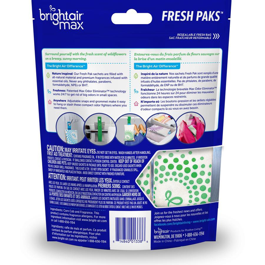 Bright Air Fresh Pak Sachets - Meadow Breeze - 2 / Pack - Odor Neutralizer, Phthalate-free, Paraben-free, Formaldehyde-free, NPE-free, BHT Free. Picture 3