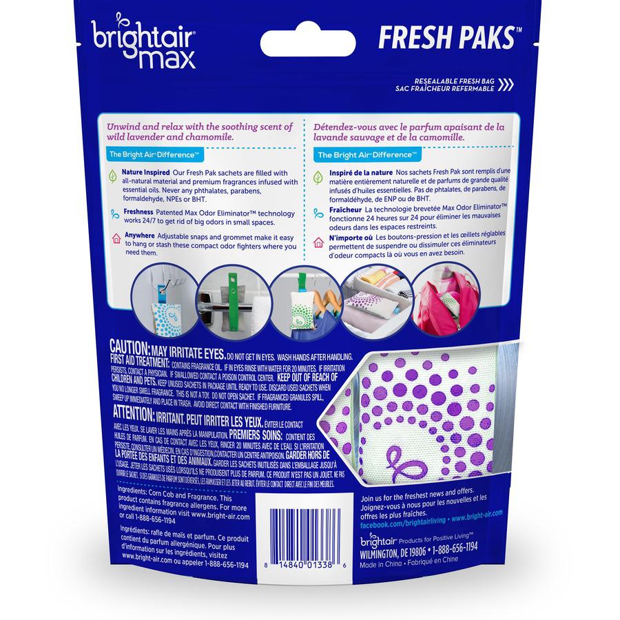 Bright Air Fresh Pak Sachets - Wild Lavender - 2 / Pack - Odor Neutralizer, Phthalate-free, Paraben-free, Formaldehyde-free, NPE-free, BHT Free. Picture 3