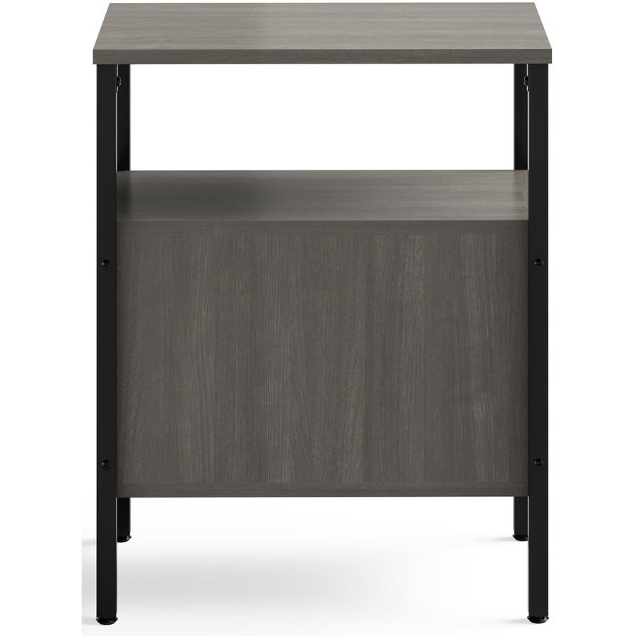 Safco Simple Storage Unit - 23.5" x 14"29.5" , 0.8" Top, 21" x 11"12.8" Shelf, 21"8.3" Top Opening - Material: Steel, Melamine Laminate - Finish: Neowalnut - Laminate Table Top. Picture 5