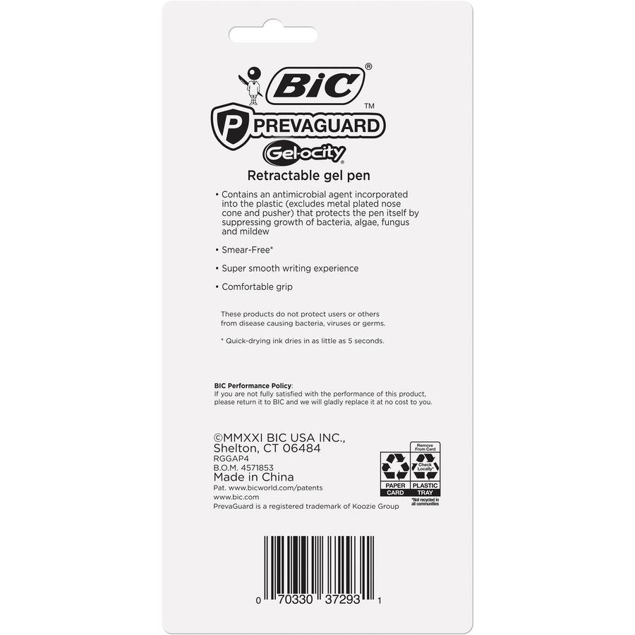 BIC PrevaGuard Gel-ocity Gel Pen - 0.7 mm Pen Point Size - Black Gel-based Ink - 4 / Pack. Picture 5