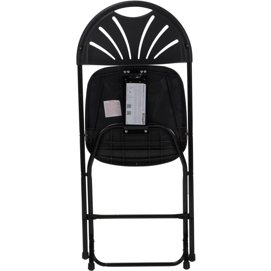 Dorel Zown Premium Fan Back Folding Chair - Black Seat - Black Polyethylene Back - Black Powder Coated Steel Frame - Four-legged Base - 8 / Carton. Picture 7