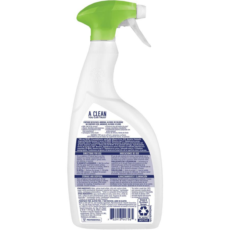Seventh Generation Professional Disinfecting Bath Spray - Spray - 32 fl oz (1 quart) - Lemon Citrus ScentSpray Bottle - 1 Each - White. Picture 3