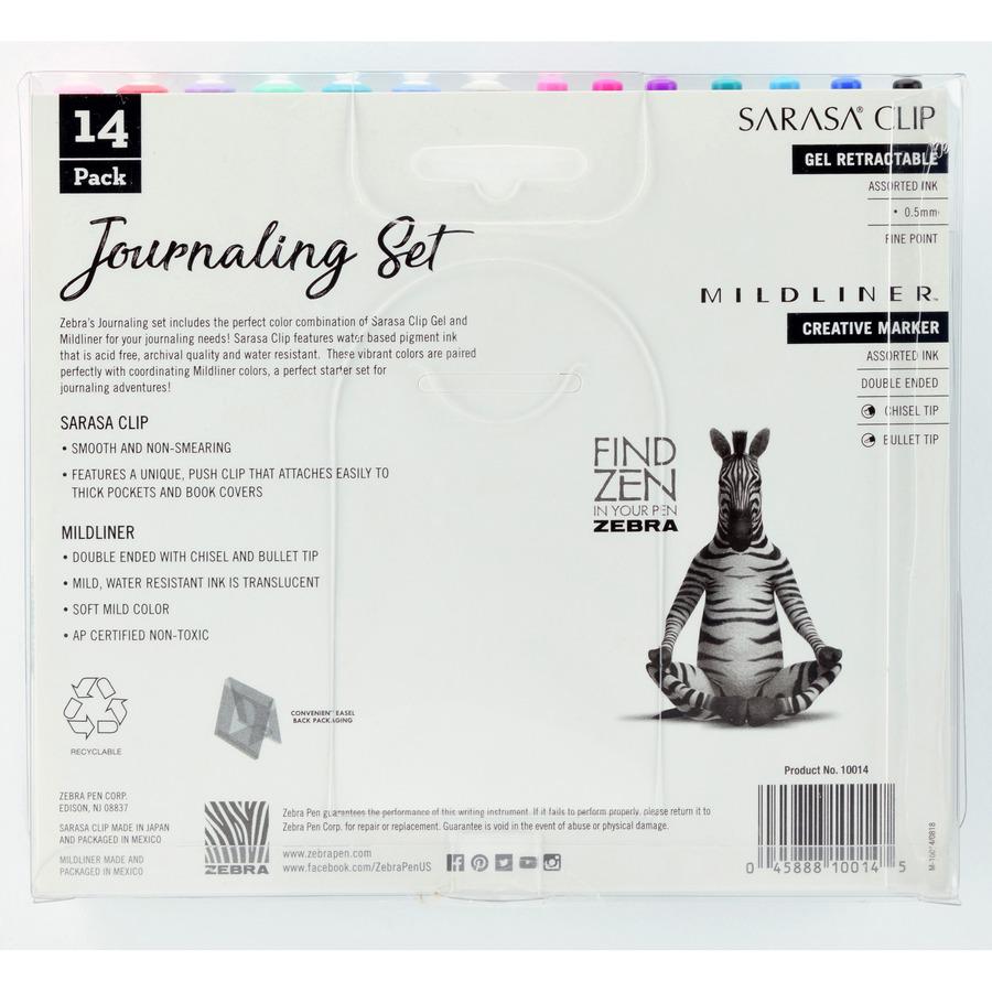 Zebra Journaling Set Mildliner & Sarasa Clip Gel Pen and Highlighter Set - 1 mm Pen Point Size - Bullet, Chisel Marker Point Style - Multi Gel-based Ink - 14 / Pack. Picture 3