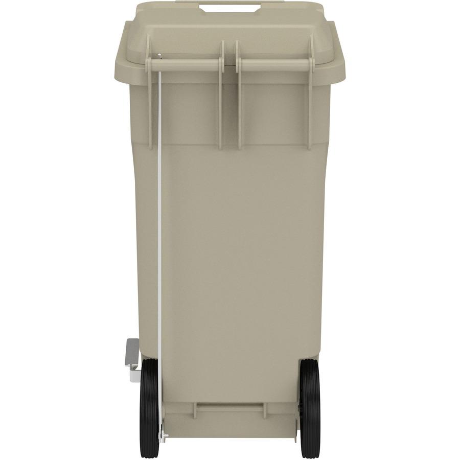 Safco 32 Gallon Plastic Step-On Receptacle - 32 gal Capacity - Foot Pedal, Lightweight, Easy to Clean, Handle, Wheels, Mobility - 37" Height x 21.3" Width x 20" Depth - Plastic - Tan - 1 Carton. Picture 6