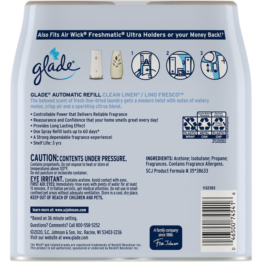Glade Automatic Spray Refill Value Pack - 12.40 oz - Clean Linen - 60 Day - 3 / Carton - Long Lasting, Phthalate-free, Paraben-free, Formaldehyde-free. Picture 7