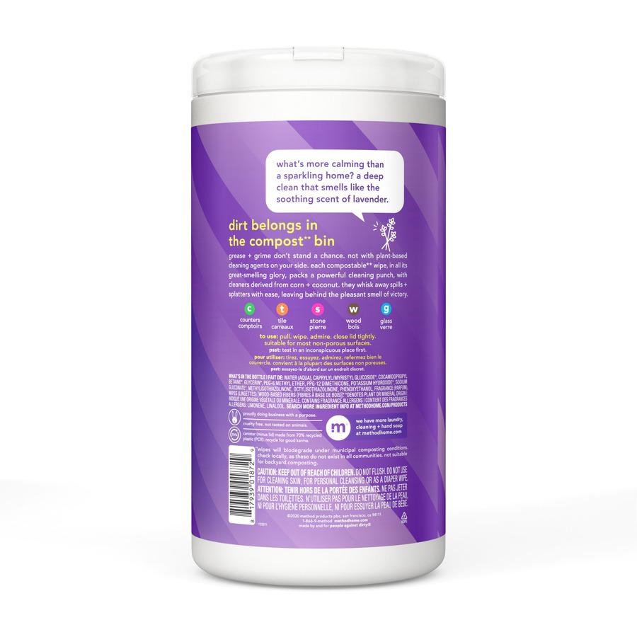 Method All-purpose Cleaning Wipes - French Lavender Scent - 70 / Tub - 1 Each - Pleasant Scent - Purple. Picture 3