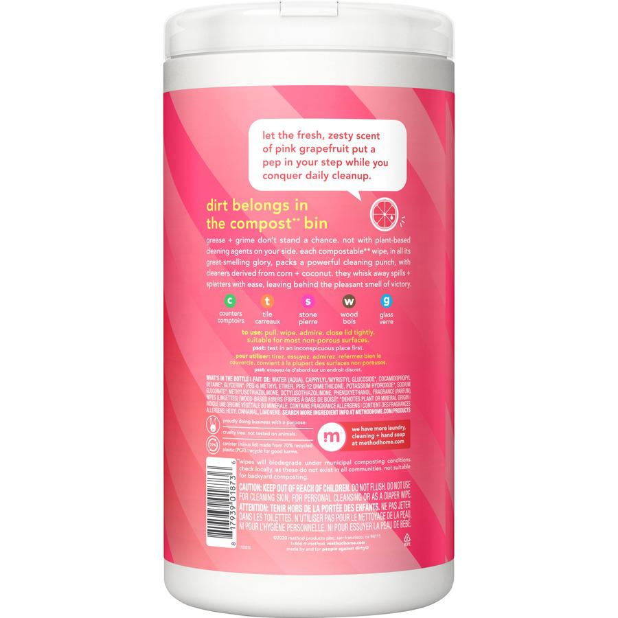 Method All-purpose Cleaning Wipes - Pink Grapefruit Scent - 70 / Tub - 1 Each - Pleasant Scent - Pink. Picture 3