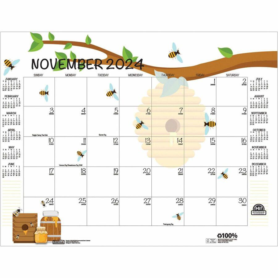 House of Doolittle Honeycomb Monthly Desk Pad Calendar - Julian Dates - Monthly - 12 Month - January 2024 - December 2024 - 22" x 17" Sheet Size - Desk Pad - Yellow - Reinforced Corner, Note Page - 1 . Picture 10