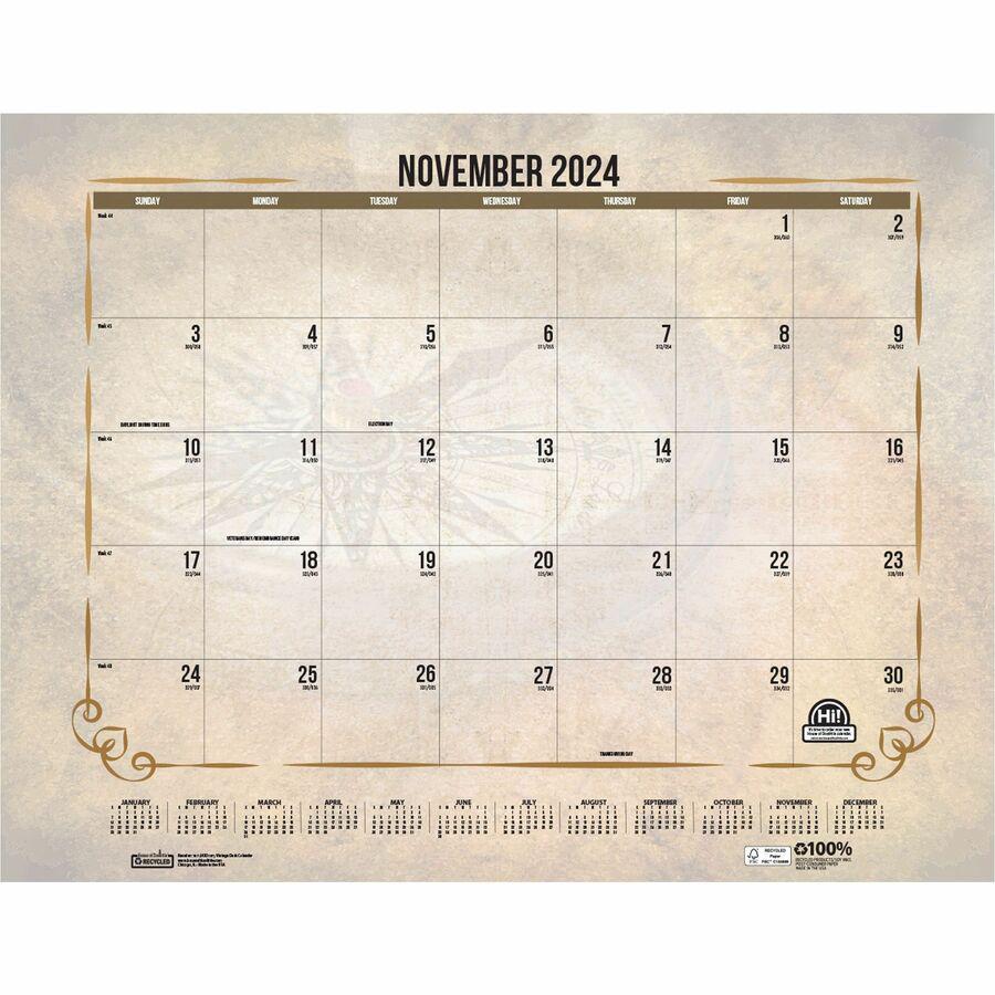 House of Doolittle Vintage Monthly Desk Pad Calendar - Julian Dates - Monthly - 12 Month - January - December - 1 Month Single Page Layout - 22" x 17" Sheet Size - Headband - Desk Pad - Brown - Leathe. Picture 10