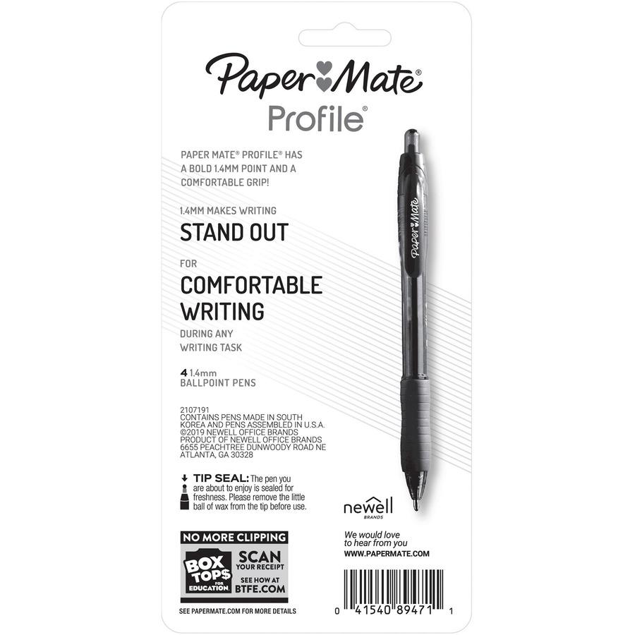 Paper Mate Profile Retractable Gel Pens - Medium Pen Point - 0.7 mm Pen Point Size - Retractable - Black Gel-based Ink - 4 / Pack. Picture 4