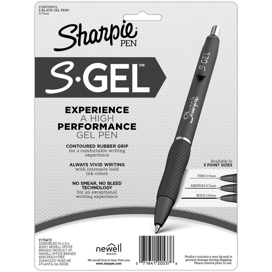 Sharpie S-Gel Pens - Medium Pen Point - 0.7 mm Pen Point Size - Black Gel-based Ink - White Metal Barrel - 8 / Pack. Picture 3