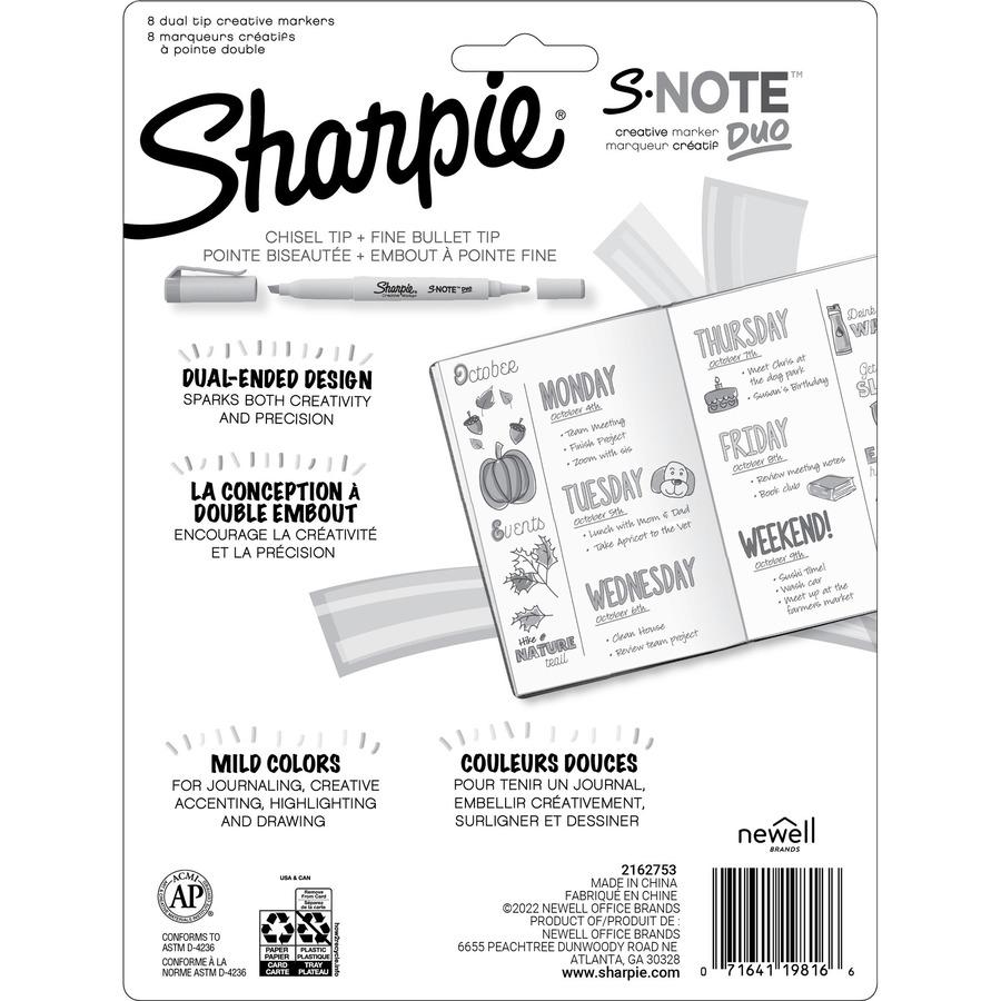 Sharpie S-Note Duo Dual-Tip Markers - Chisel, Bullet Marker Point Style - Assorted - 6 / Box. Picture 6