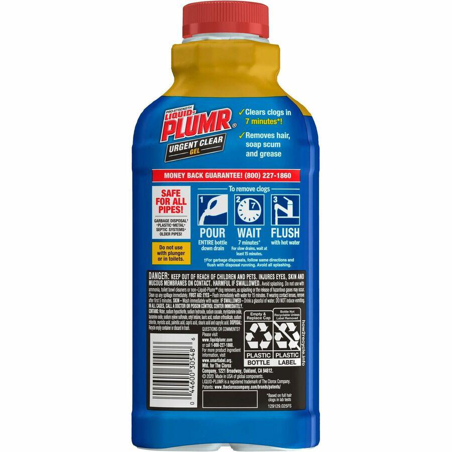 Liquid-Plumr Urgent Clear Pro-Strength Clog Remover - Gel - 17 fl oz (0.5 quart) - Bottle - 1 Each - Blue. Picture 4