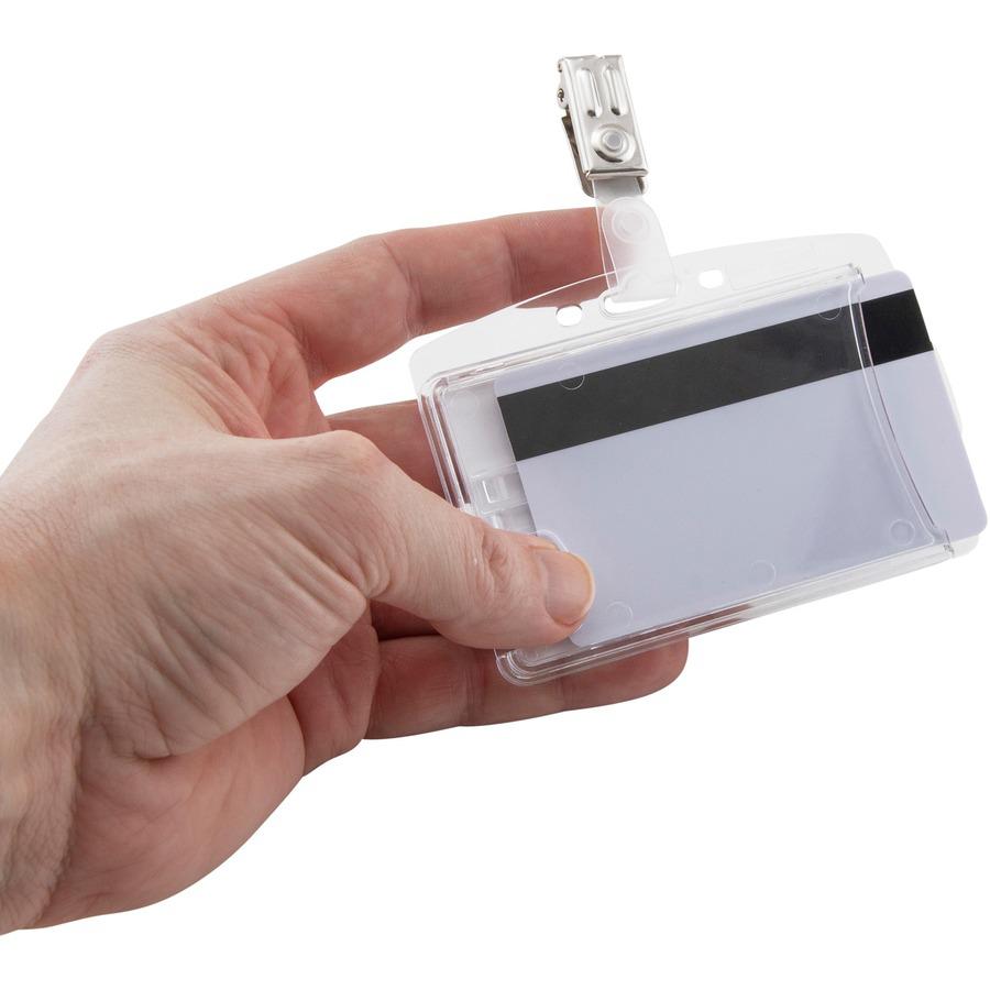 Advantus Plastic ID Card Holders - Horizontal/Vertical - Plastic - 25 / Pack - Clear - Rotating Clip. Picture 8