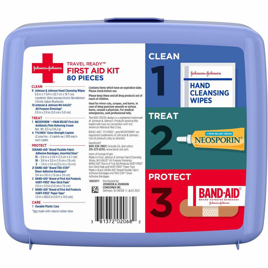 Johnson & Johnson Travel Ready First Aid Kit - 80 x Piece(s) - 5.5" Height x 6.3" Width x 1.7" Depth Length - Plastic Case - 1 Each - Blue. Picture 6
