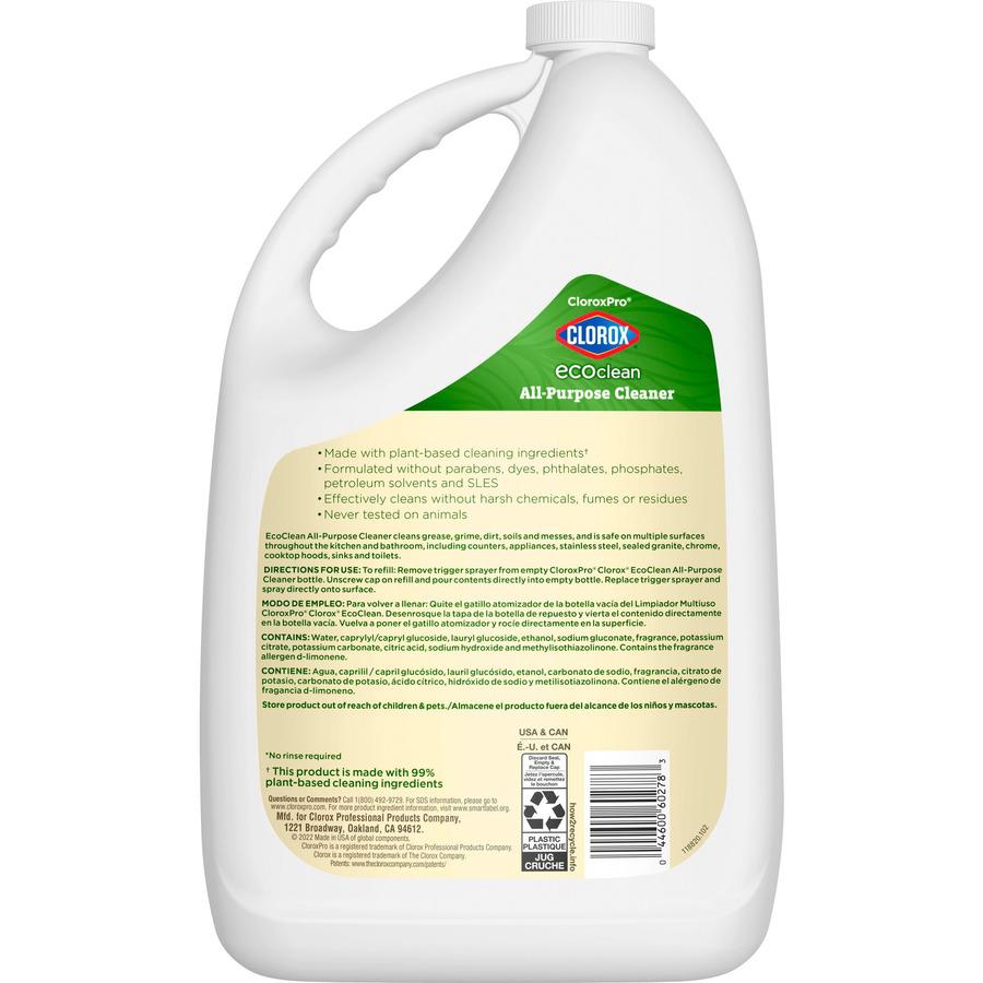 Clorox EcoClean All-Purpose Cleaner - 128 fl oz (4 quart) - 1 Each - Bio-based, Paraben-free, Dye-free, Phthalate-free, Chemical-free, Fume-free, Residue-free, Refillable - Green, White. Picture 7