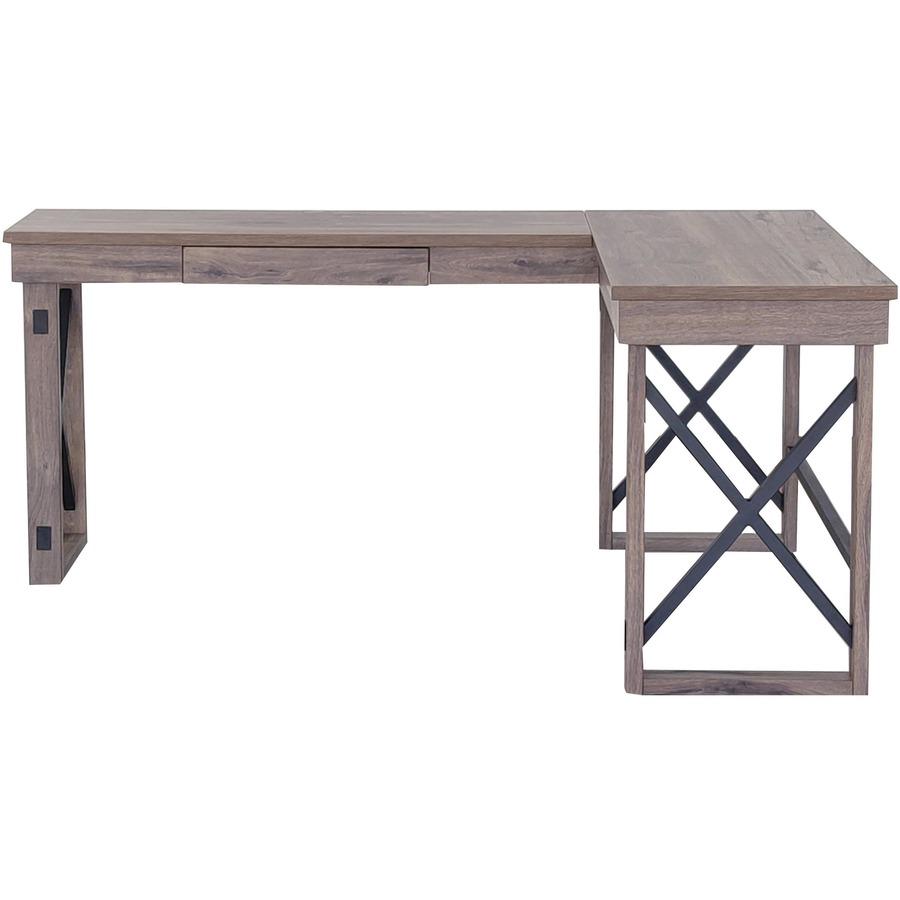 LYS L-Shaped Industrial Desk - L-shaped Top - 200 lb Capacity x 52.13" Table Top Width x 19.75" Table Top Depth - 29.50" Height - Assembly Required - Aged Oak - Medium Density Fiberboard (MDF) - 1 Eac. Picture 8
