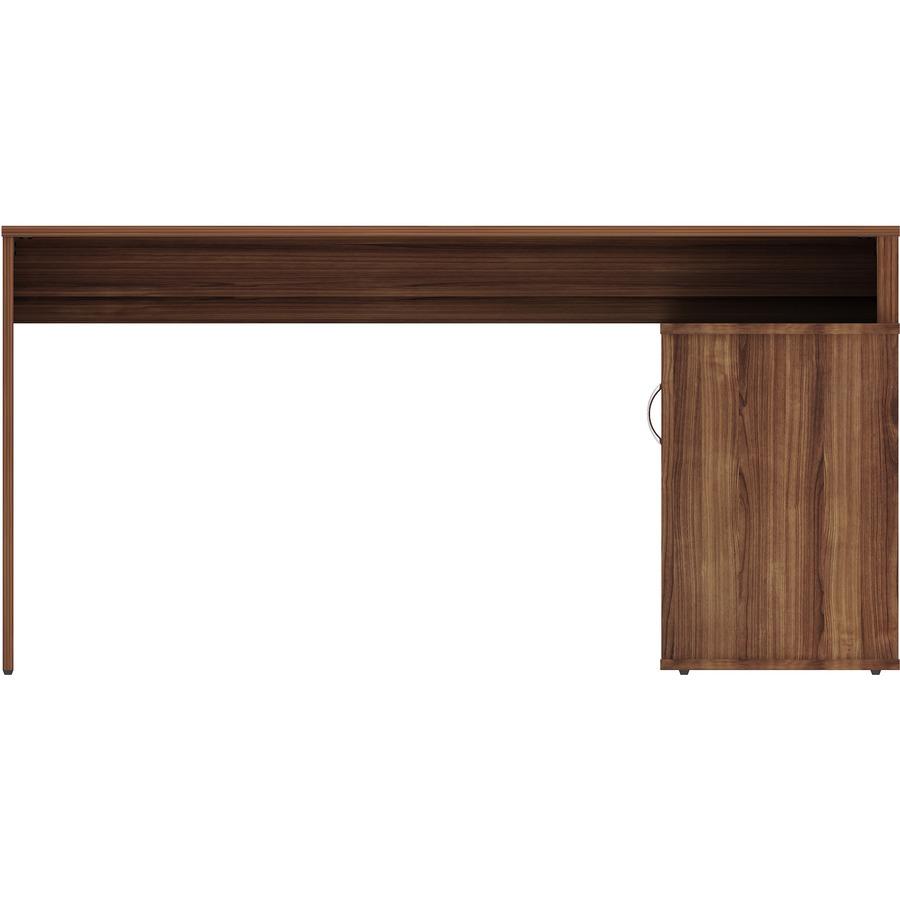 LYS L-Shape Workstation with Cabinet - Laminated L-shaped Top - 200 lb Capacity - 29.50" Height x 60" Width x 47.25" Depth - Assembly Required - Walnut - Particleboard - 1 Each. Picture 8