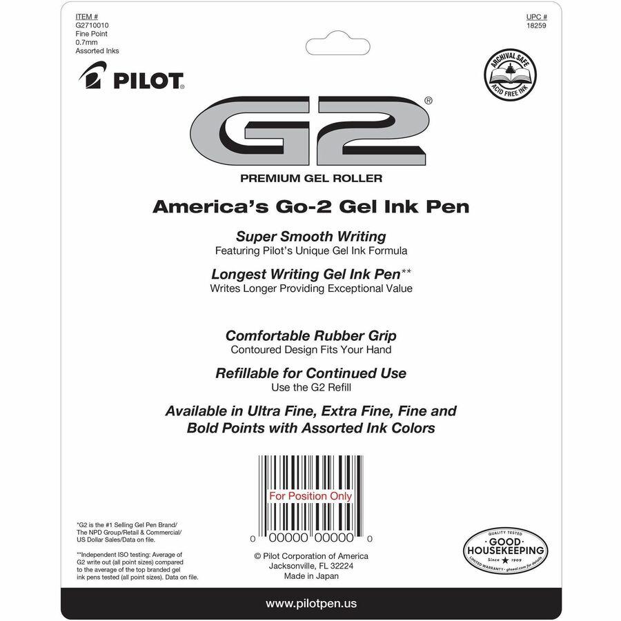 G2 Retractable Gel Ink Rolling Ball Pen - Fine Pen Point - Refillable - Retractable - Assorted Liquid Gel Ink Ink - 10 / Pack. Picture 3
