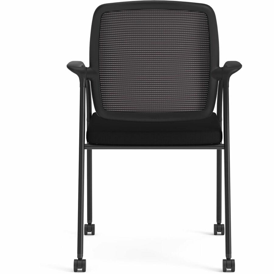 HON Nucleus Guest Chairs - Black Fabric Seat - Black Mesh Back - Four-legged Base - Armrest - 1 Each. Picture 3