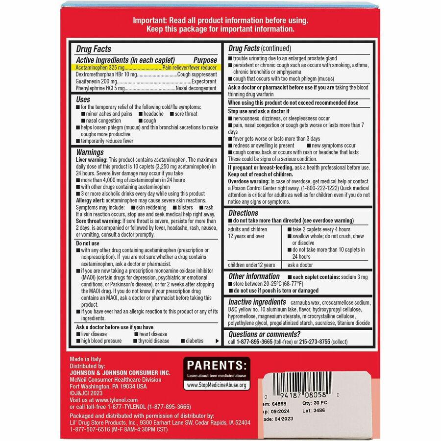 Tylenol Cold & Flu Severe Single-Dose Packets - For Tylenol Cold, Flu, Fever, Body Ache, Pain, Headache, Sore Throat, Nasal Congestion, Cough - 30 / BoxPacket. Picture 6