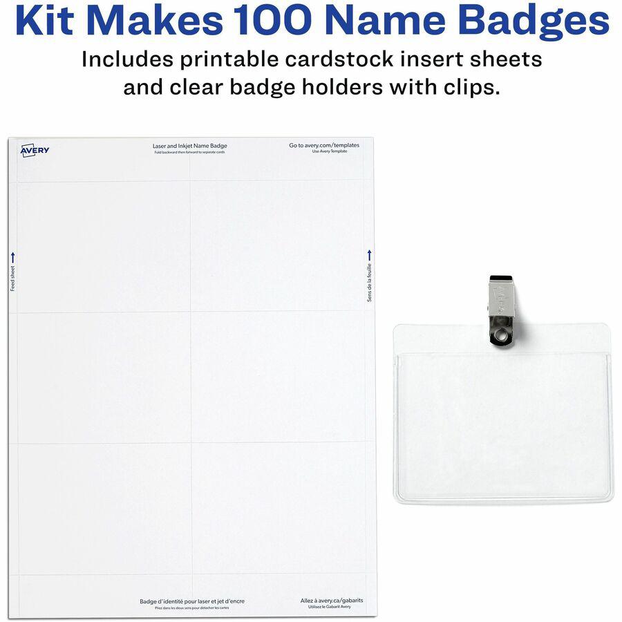 Avery&reg; Clip-Style Name Badges - 3 1/2" x 2 1/4" - 100 / Box - Durable, Reusable, Printable - White. Picture 6