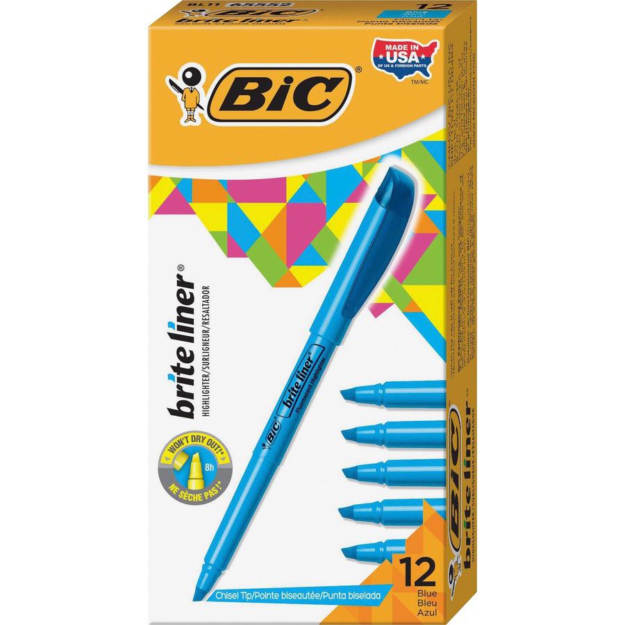 BIC Brite Liner Highlighters - Chisel Marker Point Style - Blue Water Based Ink - 1 Dozen. Picture 2