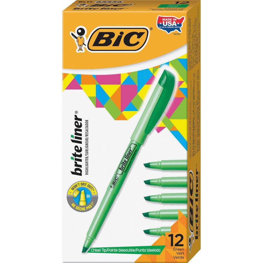 BIC Brite Liner Highlighters - Chisel Marker Point Style - Fluorescent Green Water Based Ink - 1 Dozen. Picture 2
