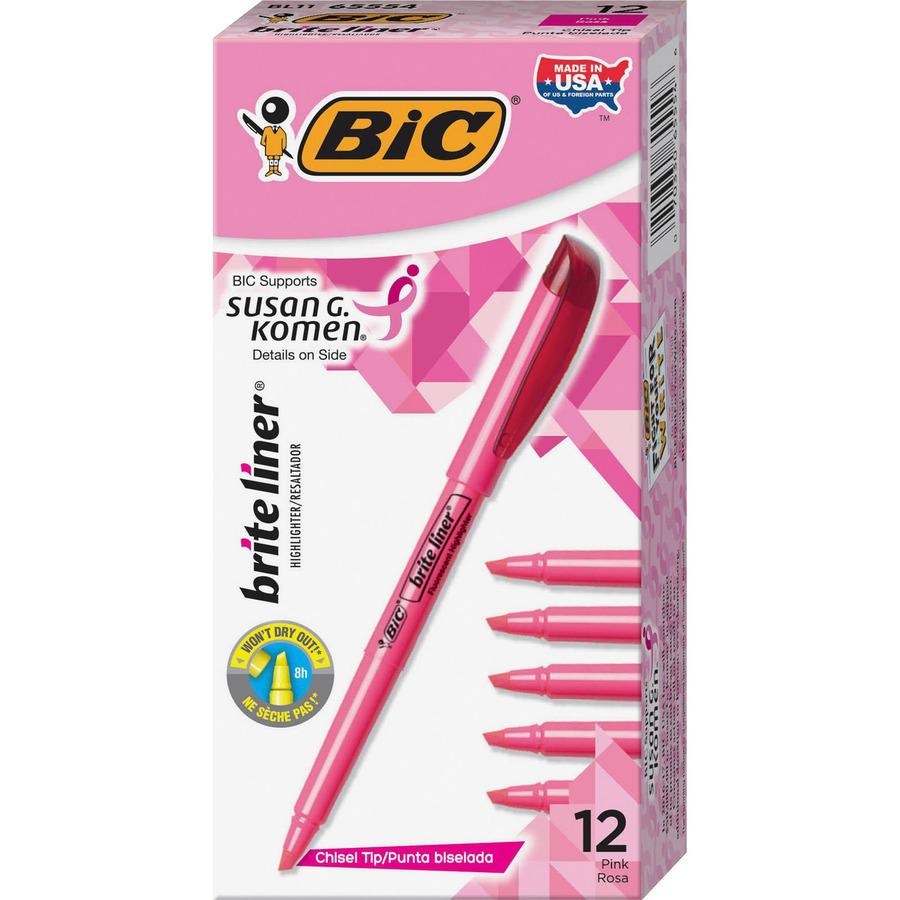 BIC Brite Liner Highlighters - Chisel Marker Point Style - Fluorescent Pink Water Based Ink - 1 Dozen. Picture 5