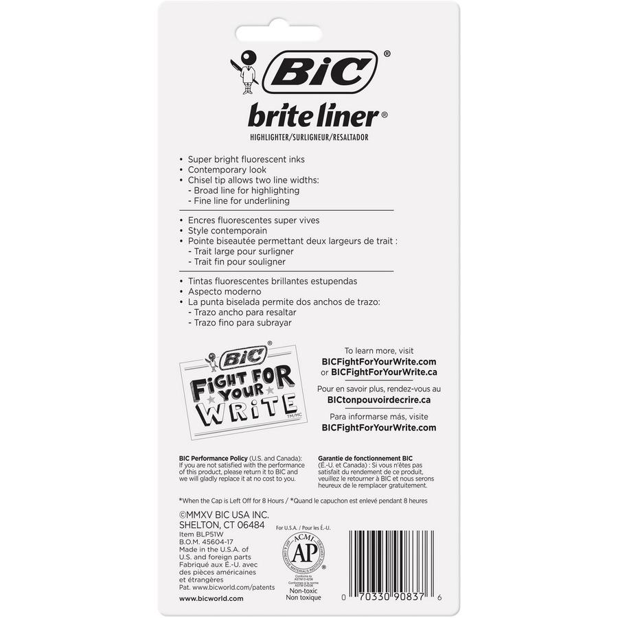 BIC Brite Liner Highlighters - Chisel Marker Point Style - Yellow, Pink, Orange, Blue, Green Water Based Ink - 5 / Set. Picture 2