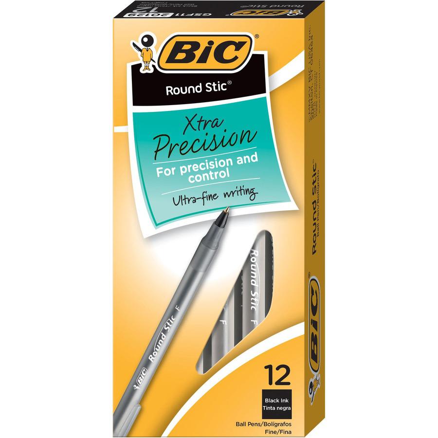 BIC Round Stic Ballpoint Pens - Fine Pen Point - Black - Frost Barrel - 1 Dozen. Picture 2