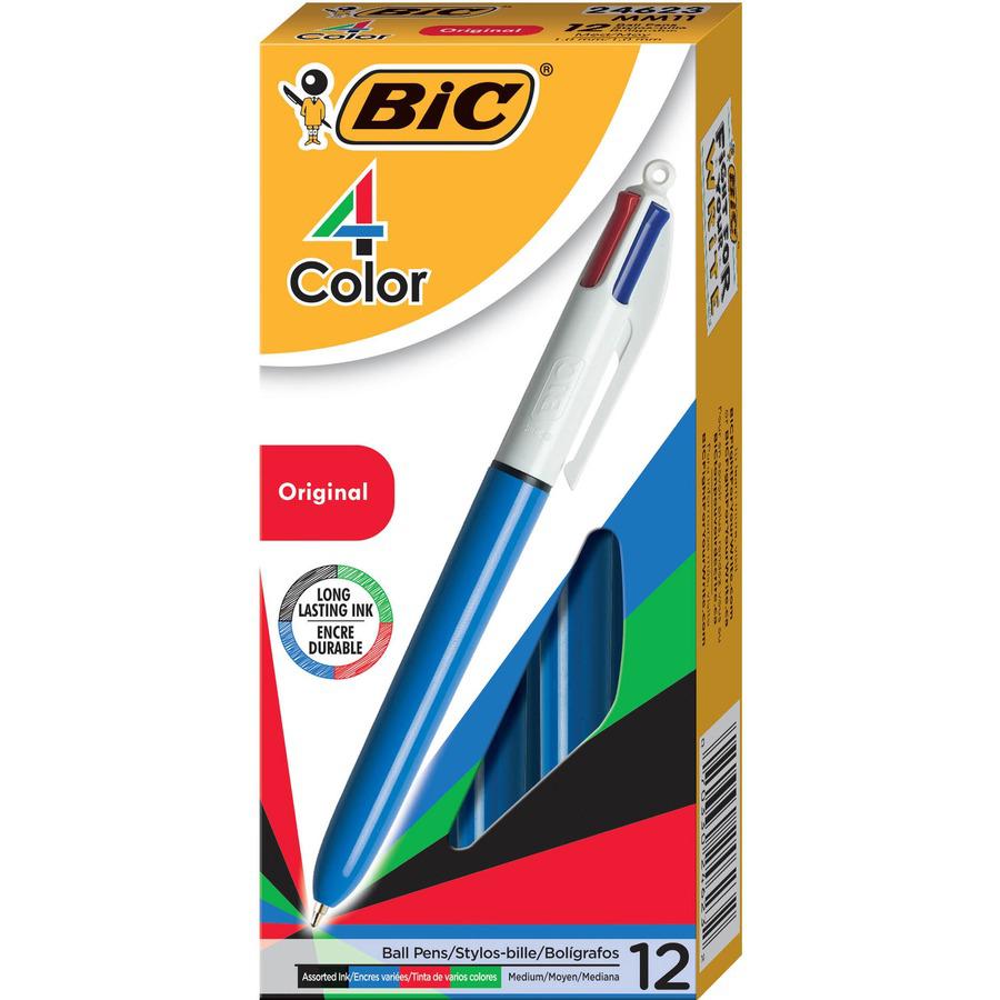 BIC 4-Color Retractable Pen - Medium Pen Point - Refillable - Retractable - Multi, Black, Red, Green - Blue, White Barrel - 1 Each. Picture 2