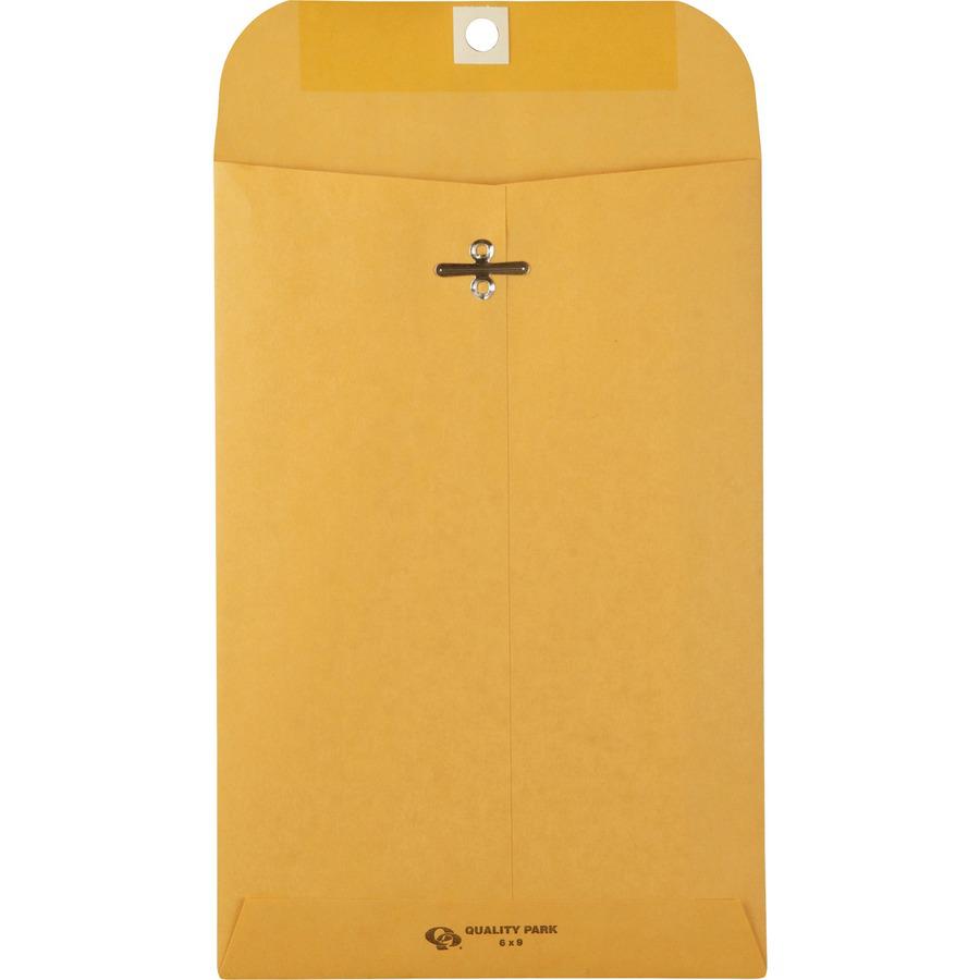 Quality Park Gummed Kraft Clasp Envelopes - Clasp - #55 - 6" Width x 9" Length - 28 lb - Gummed - Kraft - 100 / Box - Kraft. Picture 5