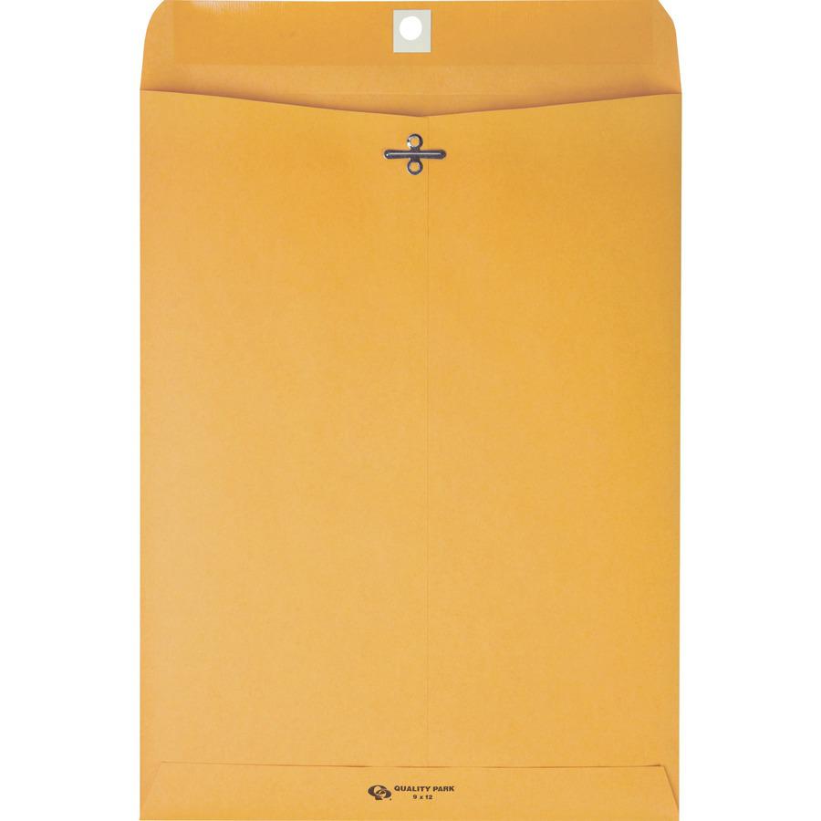 Quality Park 9 x 12 Clasp Envelopes with Deeply Gummed Flaps - Clasp - #90 - 9" Width x 12" Length - 28 lb - Gummed - Kraft - 100 / Box - Kraft. Picture 4