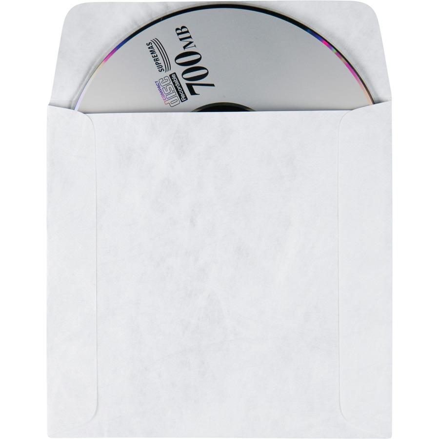 Quality Park Tyvek CD/DVD Sleeves - Disc/Diskette - 4 7/8" Width x 5" Length - Tyvek - 100 / Box - White. Picture 9