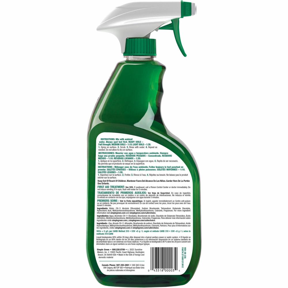 Simple Green Industrial Cleaner/Degreaser - Concentrate Spray - 24 fl oz (0.8 quart) - Original Scent - 1 Each - White, Green. Picture 3