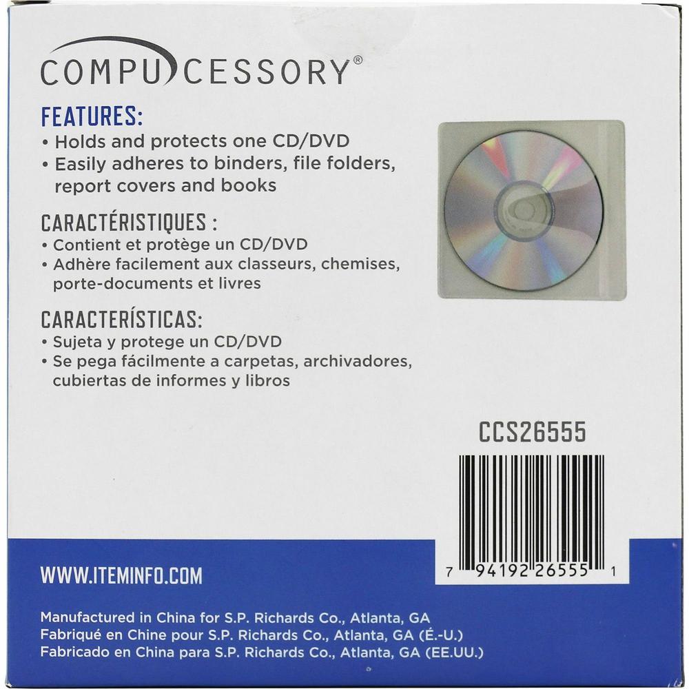 Compucessory Self-Adhesive Poly CD/DVD Holders - 1 x CD/DVD Capacity - White - Polypropylene - 50 / Pack. Picture 7