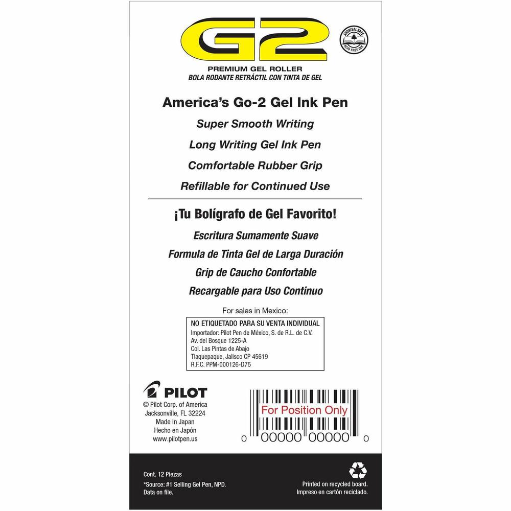 Pilot G2 Bold Point Retractable Gel Pens - Bold Pen Point - 1 mm Pen Point Size - Refillable - Retractable - Black Gel-based Ink - Clear Barrel - 1 Dozen. Picture 3